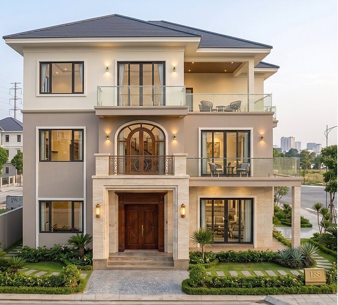 Biệt thự hiện đại phối màu sơn ngoại thất